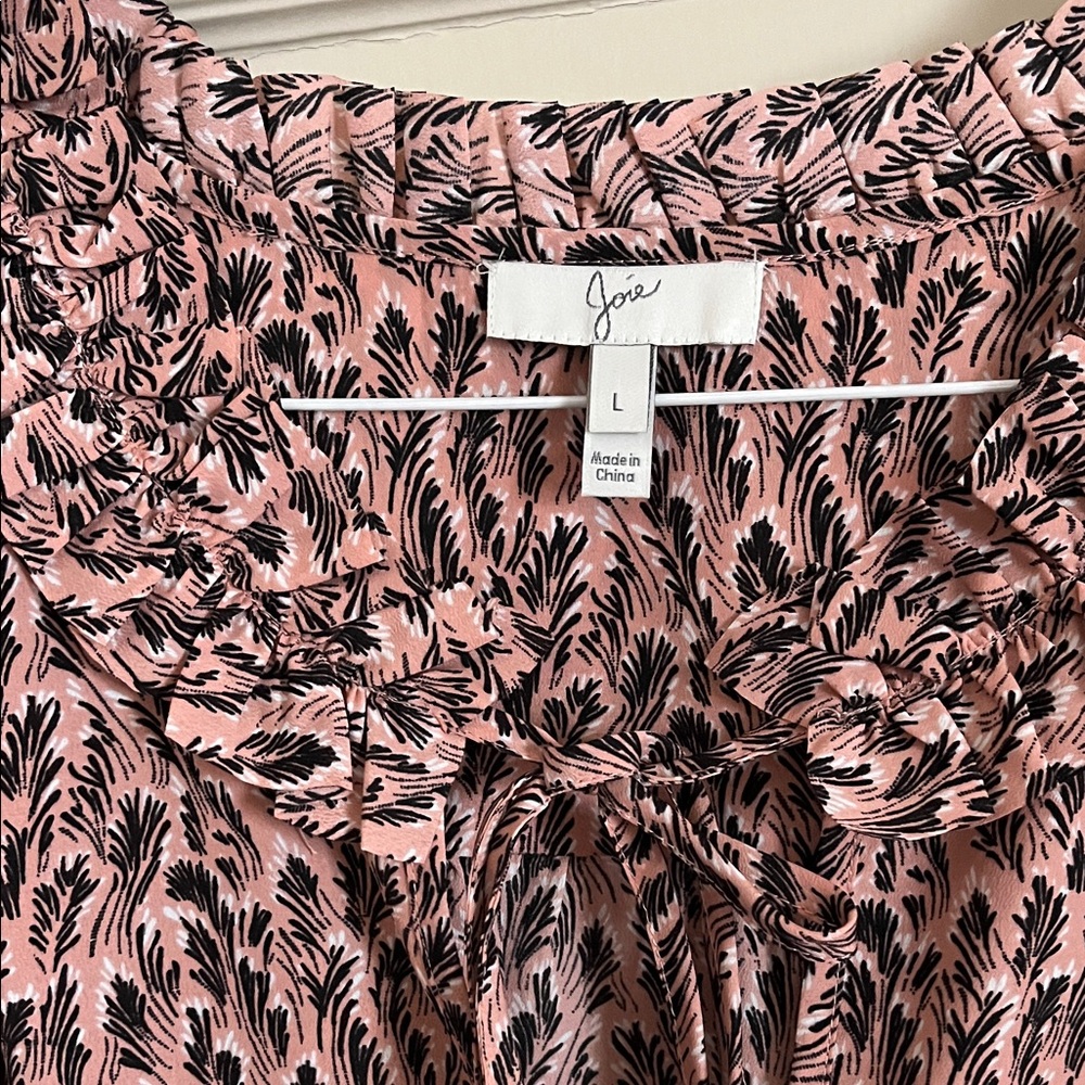 Joie Pink Floral-Print Ruffle Tie Neck Blouse